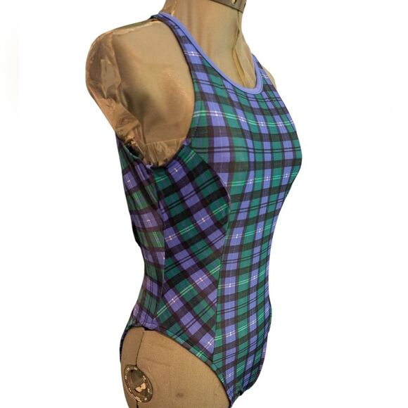 Vintage Women's Jantzen Blue Green‎ Plaid One Piece Swimsuit Size 8 - Picture 3 of 7